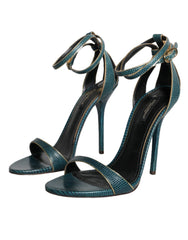 Dolce & Gabbana Dark Green Calf Leather Heels Sandals Shoes -   -  Dolce & Gabbana.