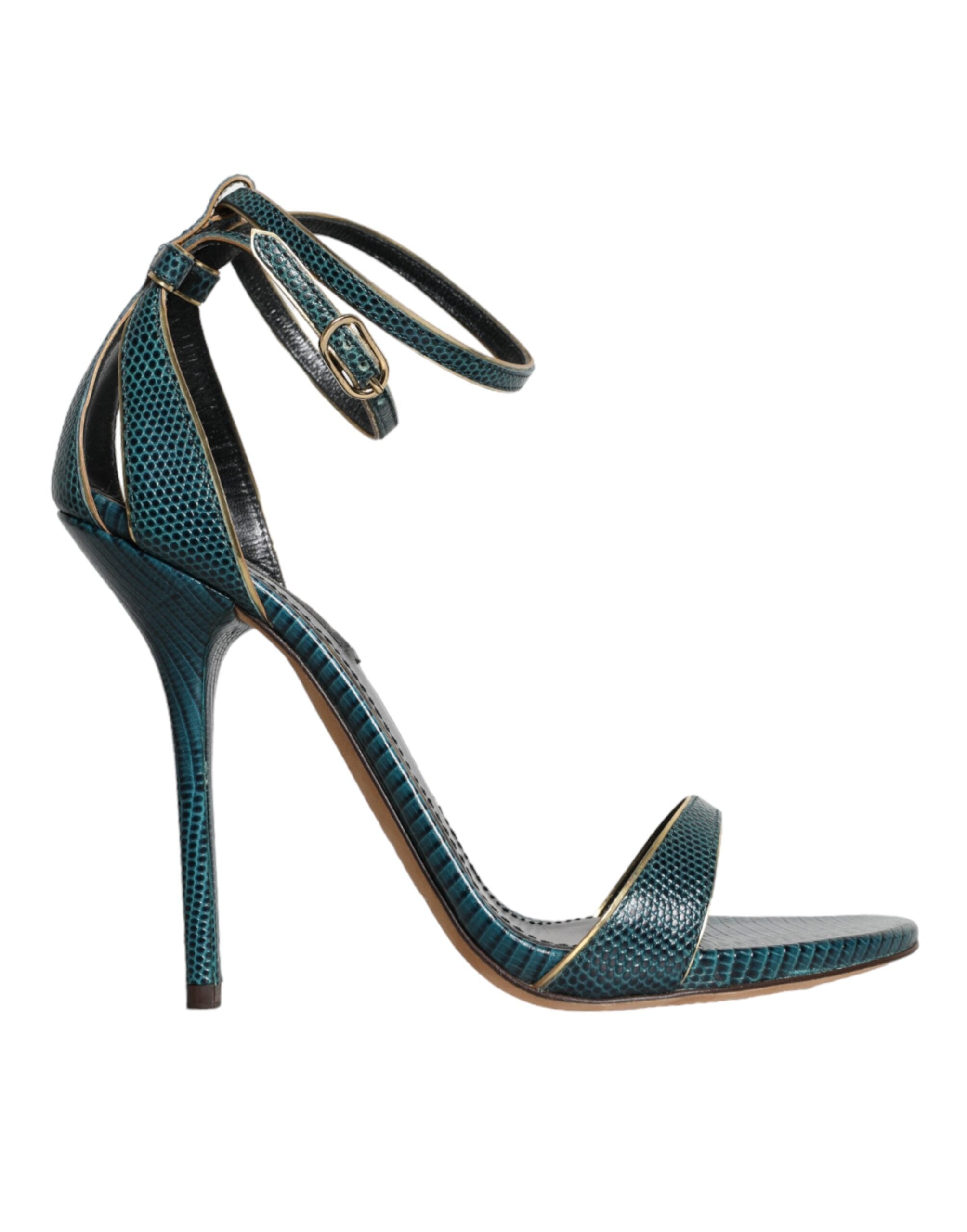 Dolce & Gabbana Dark Green Calf Leather Heels Sandals Shoes -   -  Dolce & Gabbana.
