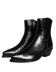 Dolce & Gabbana Black Leather Ankle Boots Booties Shoes -   -  Dolce & Gabbana.
