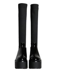 Dolce & Gabbana Black Leather Jersey Knee High Boots Shoes -   -  Dolce & Gabbana.