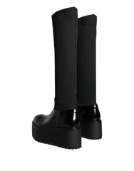 Dolce & Gabbana Black Leather Jersey Knee High Boots Shoes -   -  Dolce & Gabbana.