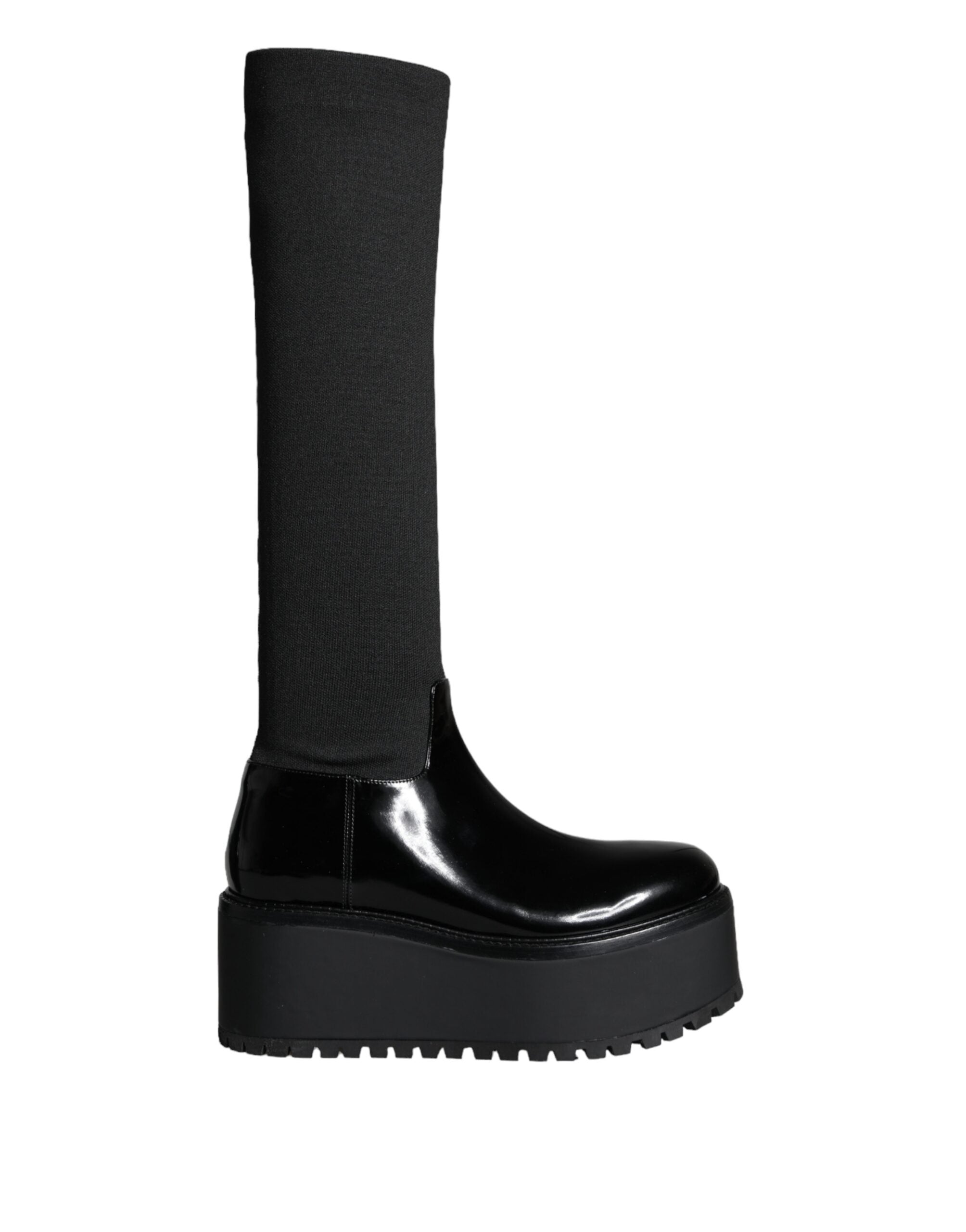 Dolce & Gabbana Black Leather Jersey Knee High Boots Shoes -   -  Dolce & Gabbana.