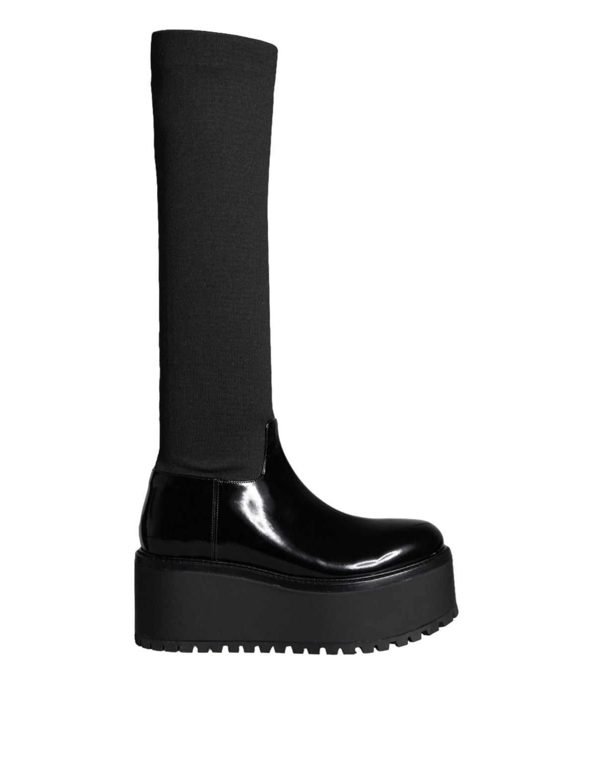Dolce & Gabbana Black Leather Jersey Knee High Boots Shoes -   -  Dolce & Gabbana.