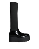 Dolce & Gabbana Black Leather Jersey Knee High Boots Shoes -   -  Dolce & Gabbana.