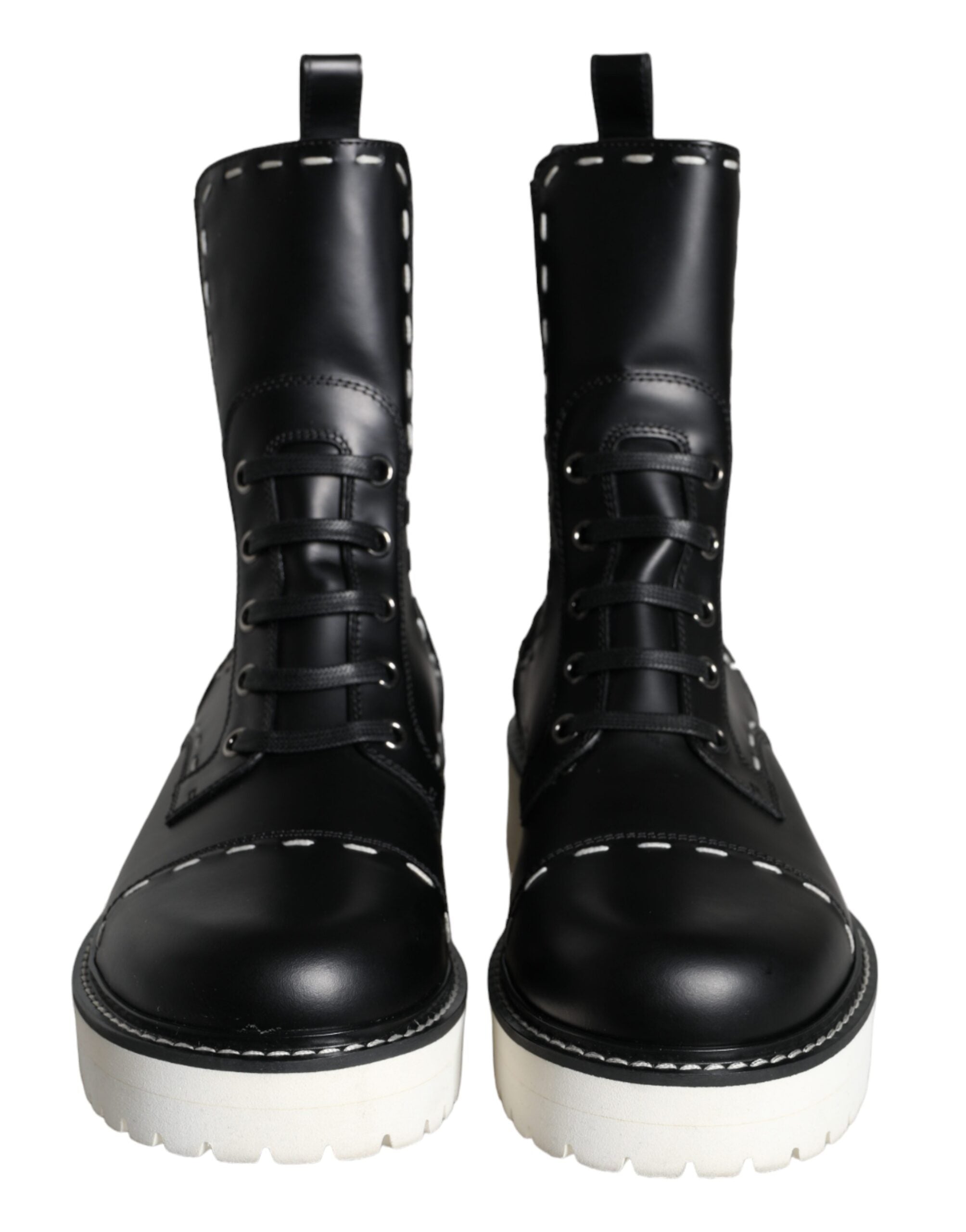 Dolce & Gabbana Black Leather Combat Mid Calf Boots Shoes -   -  Dolce & Gabbana. Dolce & Gabbana Black Leather Combat Mid Calf Boots Shoes -   -  Dolce & Gabbana.
