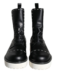 Dolce & Gabbana Black Leather Combat Mid Calf Boots Shoes -   -  Dolce & Gabbana.