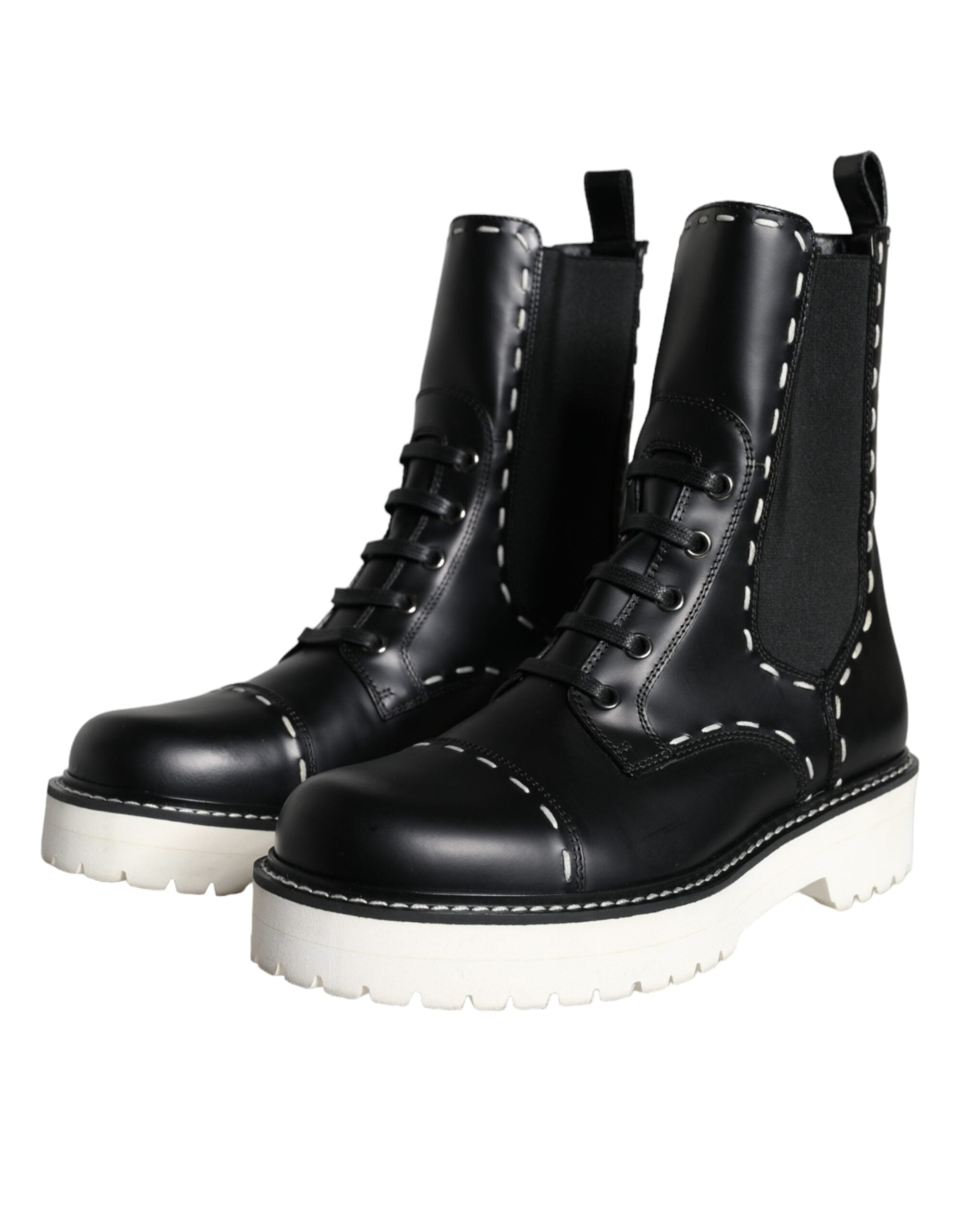 Dolce & Gabbana Black Leather Combat Mid Calf Boots Shoes -   -  Dolce & Gabbana. Dolce & Gabbana Black Leather Combat Mid Calf Boots Shoes -   -  Dolce & Gabbana.