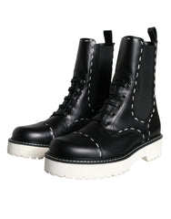 Dolce & Gabbana Black Leather Combat Mid Calf Boots Shoes -   -  Dolce & Gabbana.