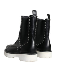 Dolce & Gabbana Black Leather Combat Mid Calf Boots Shoes -   -  Dolce & Gabbana.
