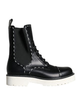 Dolce & Gabbana Black Leather Combat Mid Calf Boots Shoes -   -  Dolce & Gabbana.