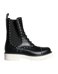 Dolce & Gabbana Black Leather Combat Mid Calf Boots Shoes -   -  Dolce & Gabbana.