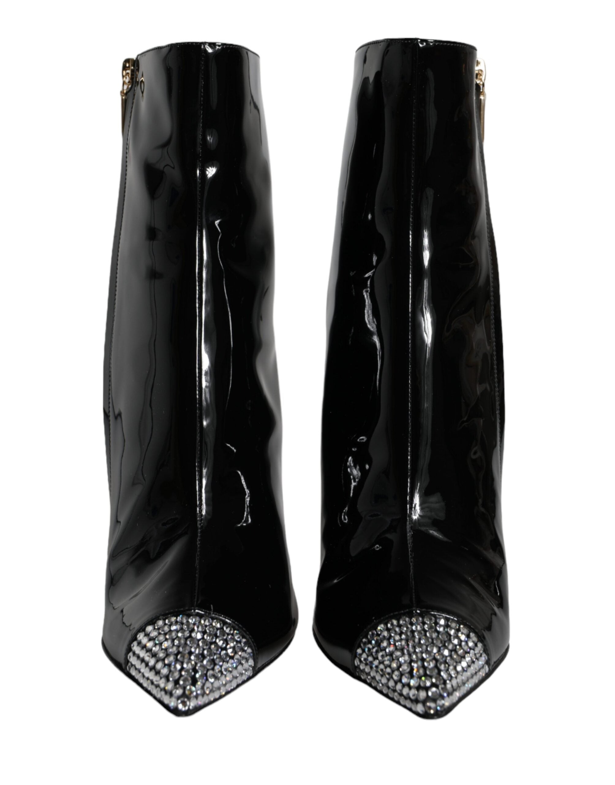 Dolce & Gabbana Black Patent Leather Crystal Heel Boots Shoes -   -  Dolce & Gabbana. Dolce & Gabbana Black Patent Leather Crystal Heel Boots Shoes -   -  Dolce & Gabbana.
