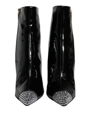 Dolce & Gabbana Black Patent Leather Crystal Heel Boots Shoes -   -  Dolce & Gabbana.