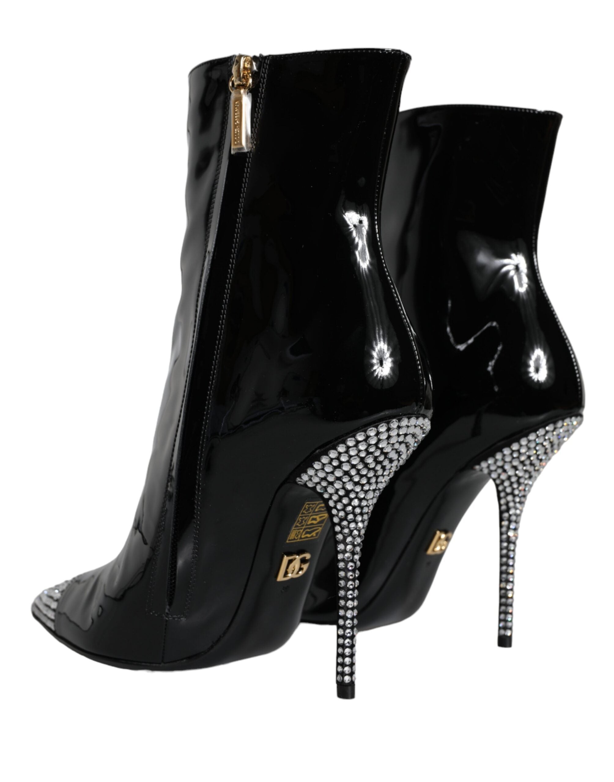 Dolce & Gabbana Black Patent Leather Crystal Heel Boots Shoes -   -  Dolce & Gabbana. Dolce & Gabbana Black Patent Leather Crystal Heel Boots Shoes -   -  Dolce & Gabbana.