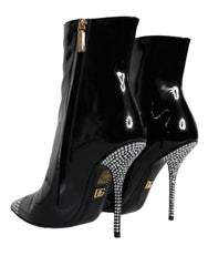 Dolce & Gabbana Black Patent Leather Crystal Heel Boots Shoes -   -  Dolce & Gabbana.