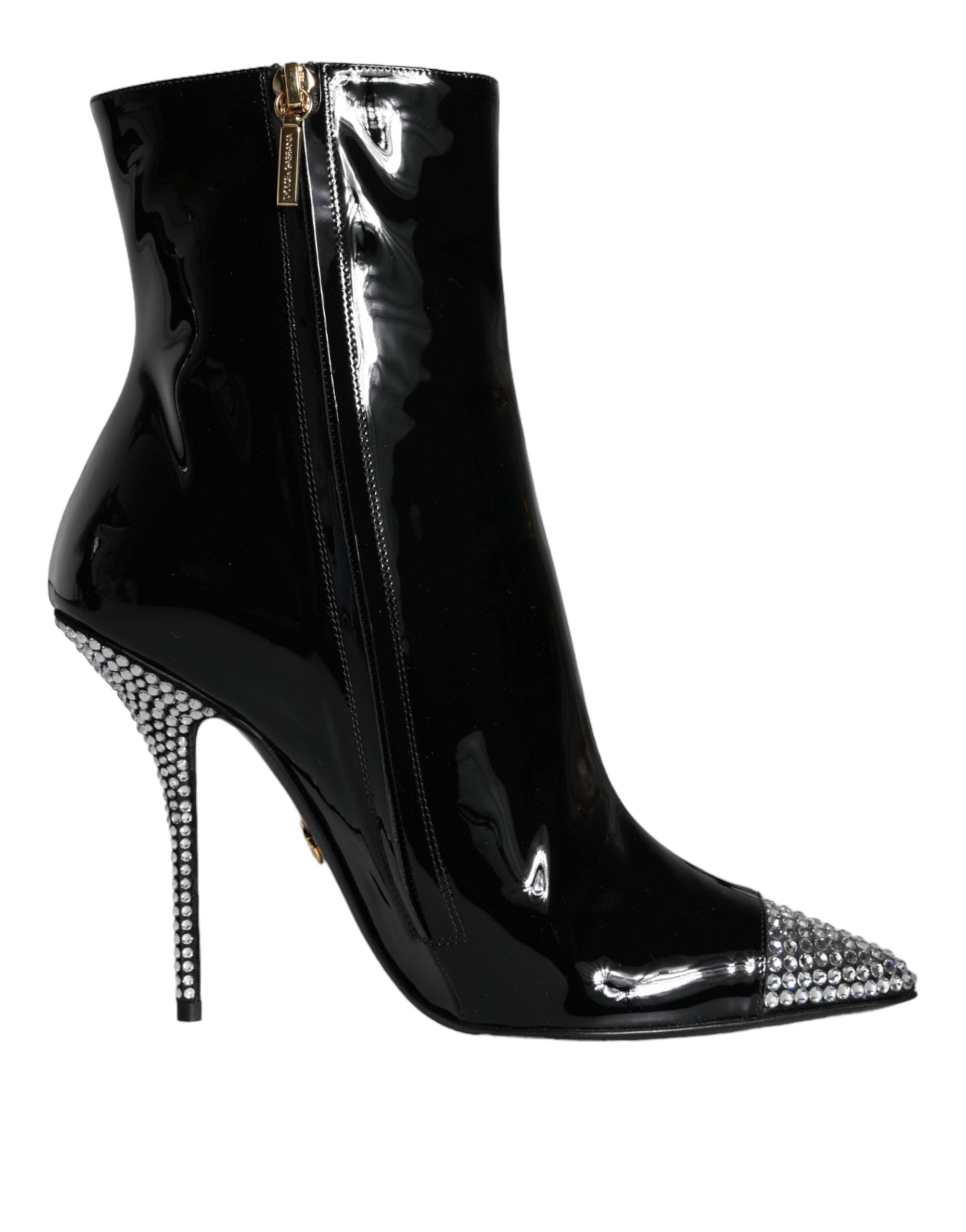 Dolce & Gabbana Black Patent Leather Crystal Heel Boots Shoes -   -  Dolce & Gabbana.