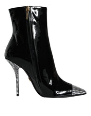 Dolce & Gabbana Black Patent Leather Crystal Heel Boots Shoes -   -  Dolce & Gabbana.