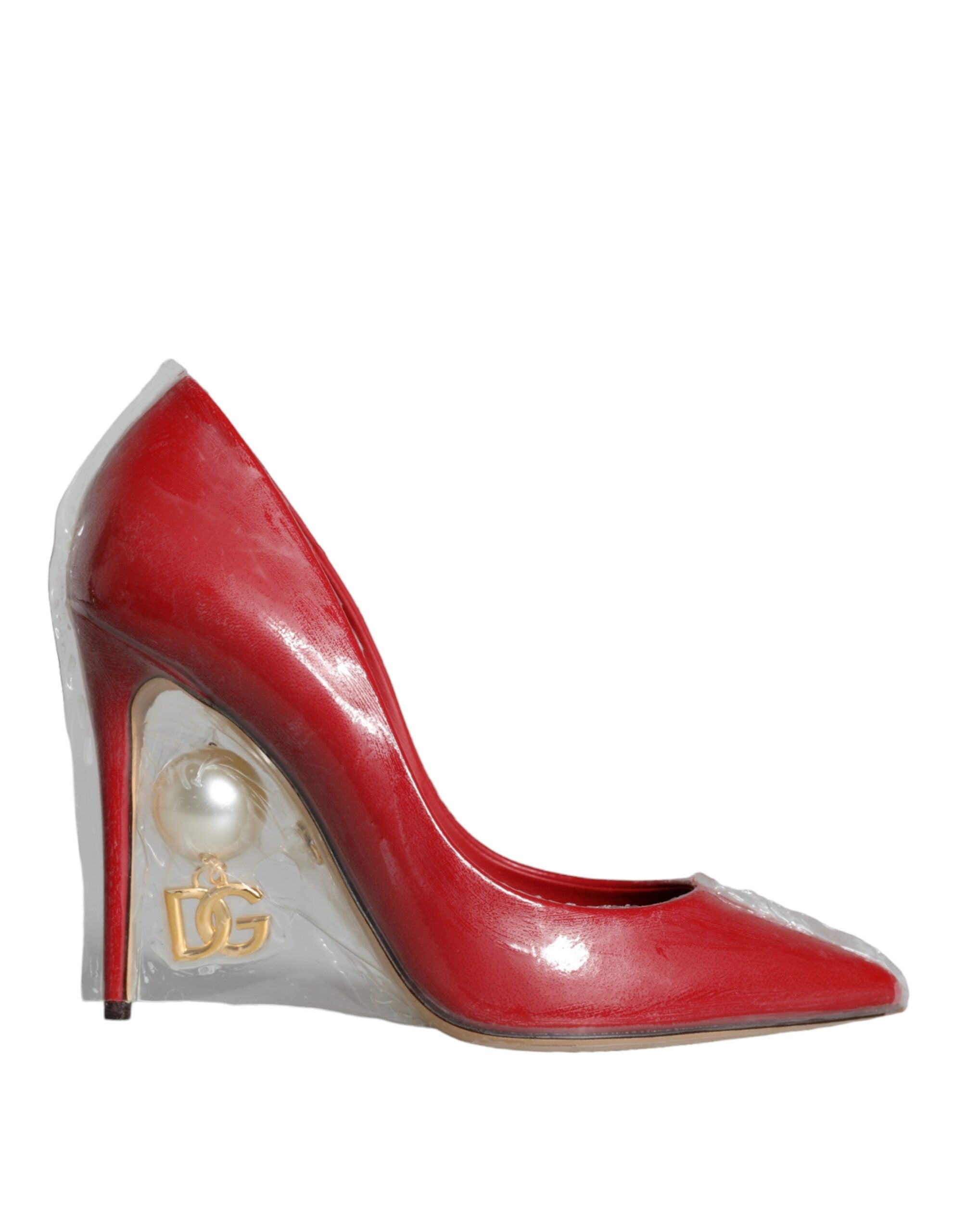 Dolce & Gabbana Red Patent Leather Faux Pearl Heels Pumps Shoes -   -  Dolce & Gabbana.