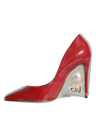 Dolce & Gabbana Red Patent Leather Faux Pearl Heels Pumps Shoes -   -  Dolce & Gabbana.