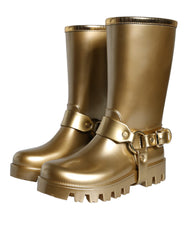 Dolce & Gabbana Metallic Gold Rubber PVC Rain Boots Shoes -   -  Dolce & Gabbana.