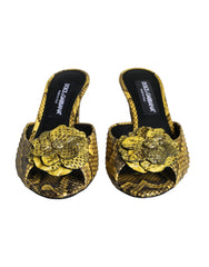 Dolce & Gabbana Yellow Leather Block Heels Slides Shoes -   -  Dolce & Gabbana.