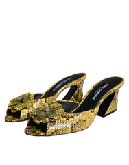 Dolce & Gabbana Yellow Leather Block Heels Slides Shoes -   -  Dolce & Gabbana.