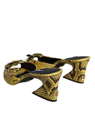 Dolce & Gabbana Yellow Leather Block Heels Slides Shoes -   -  Dolce & Gabbana.