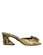 Dolce & Gabbana Yellow Leather Block Heels Slides Shoes -   -  Dolce & Gabbana.