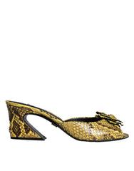 Dolce & Gabbana Yellow Leather Block Heels Slides Shoes -   -  Dolce & Gabbana.