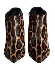 Dolce & Gabbana Brown Leopard Calf Fur Heels Ankle Boots Shoes -   -  Dolce & Gabbana.