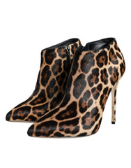Dolce & Gabbana Brown Leopard Calf Fur Heels Ankle Boots Shoes -   -  Dolce & Gabbana.