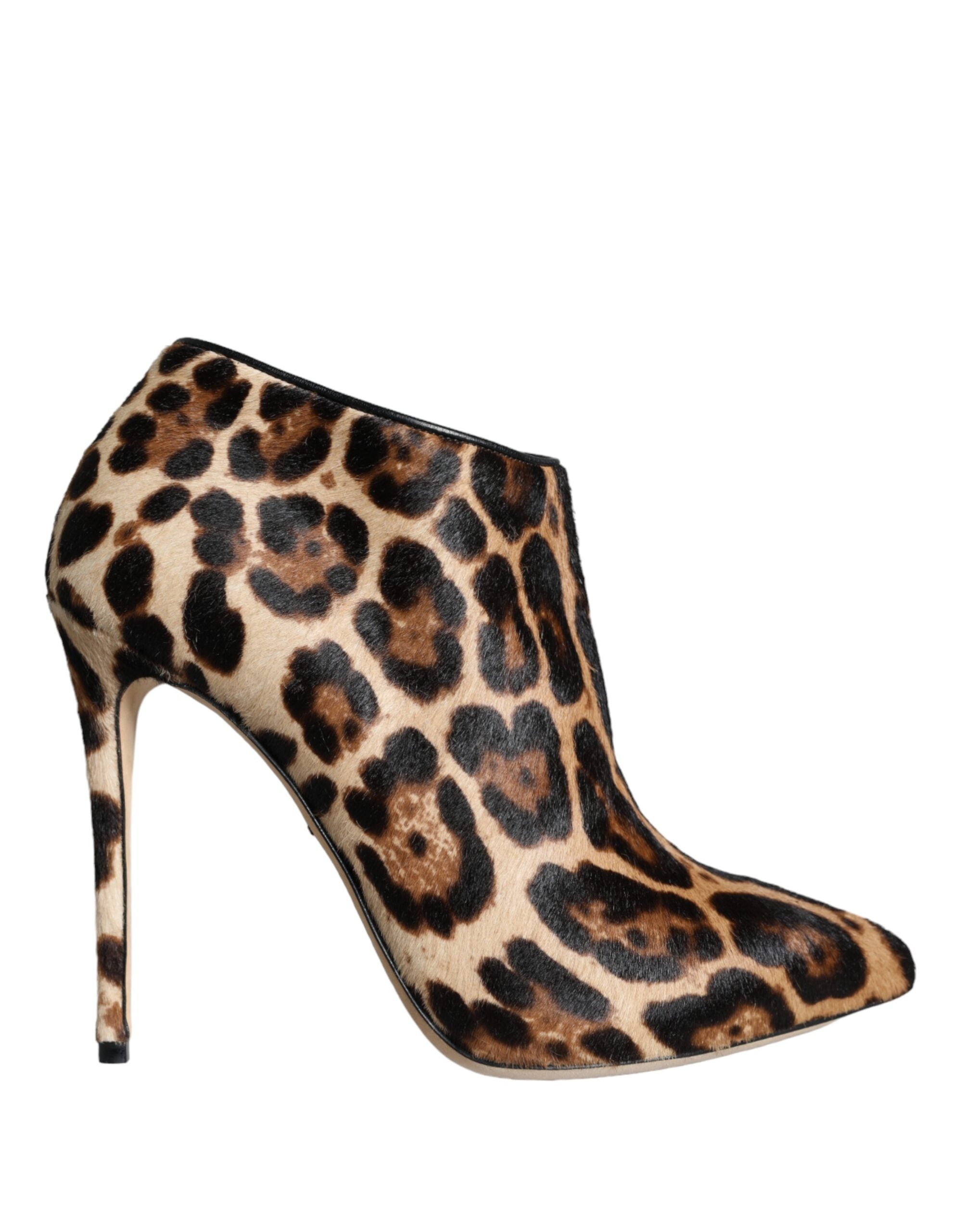 Dolce & Gabbana Brown Leopard Calf Fur Heels Ankle Boots Shoes -   -  Dolce & Gabbana.