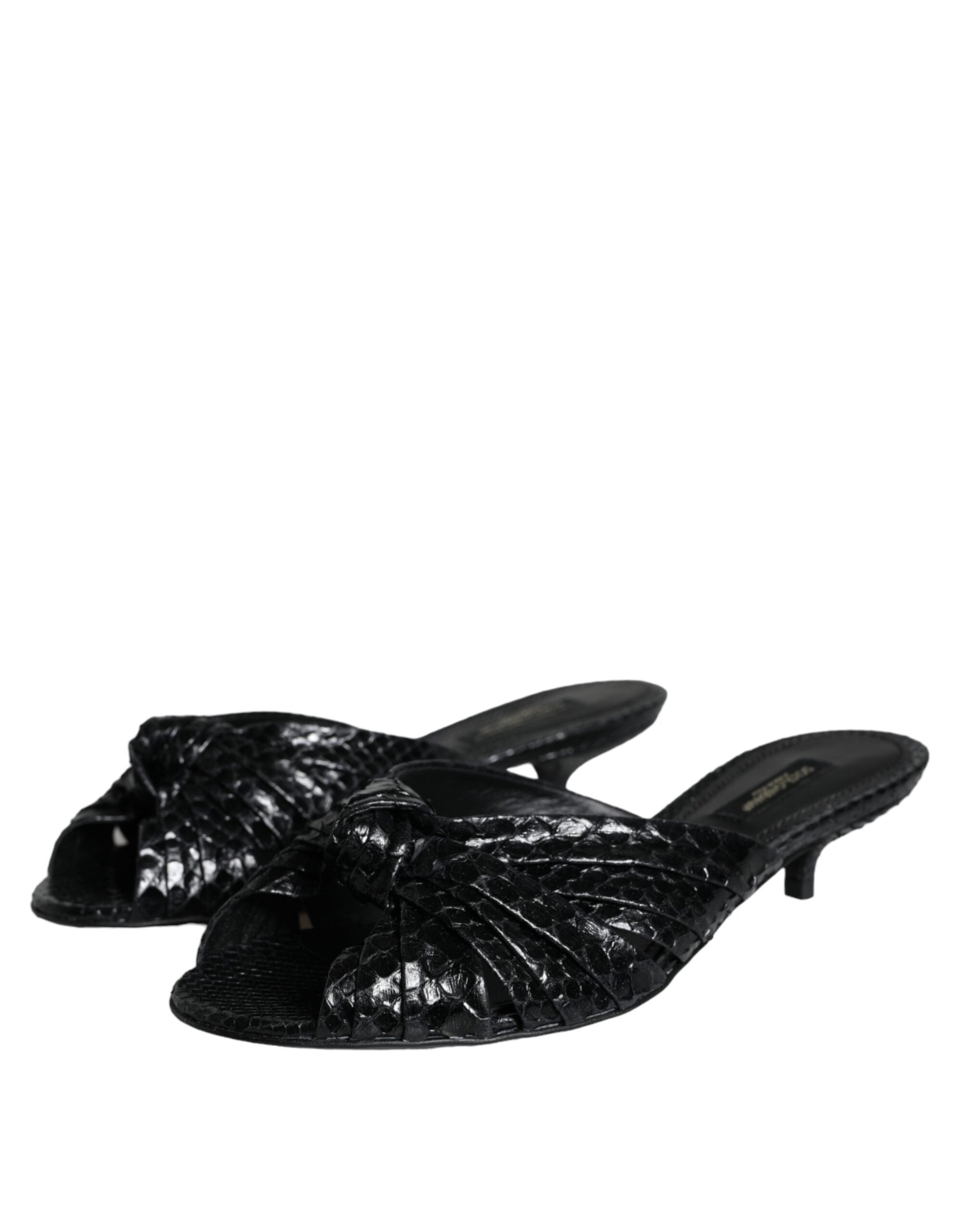 Dolce & Gabbana Black Leather Heels Slides Sandals Shoes -   -  Dolce & Gabbana. Dolce & Gabbana Black Leather Heels Slides Sandals Shoes -   -  Dolce & Gabbana.
