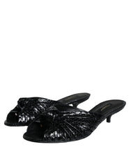 Dolce & Gabbana Black Leather Heels Slides Sandals Shoes -   -  Dolce & Gabbana.