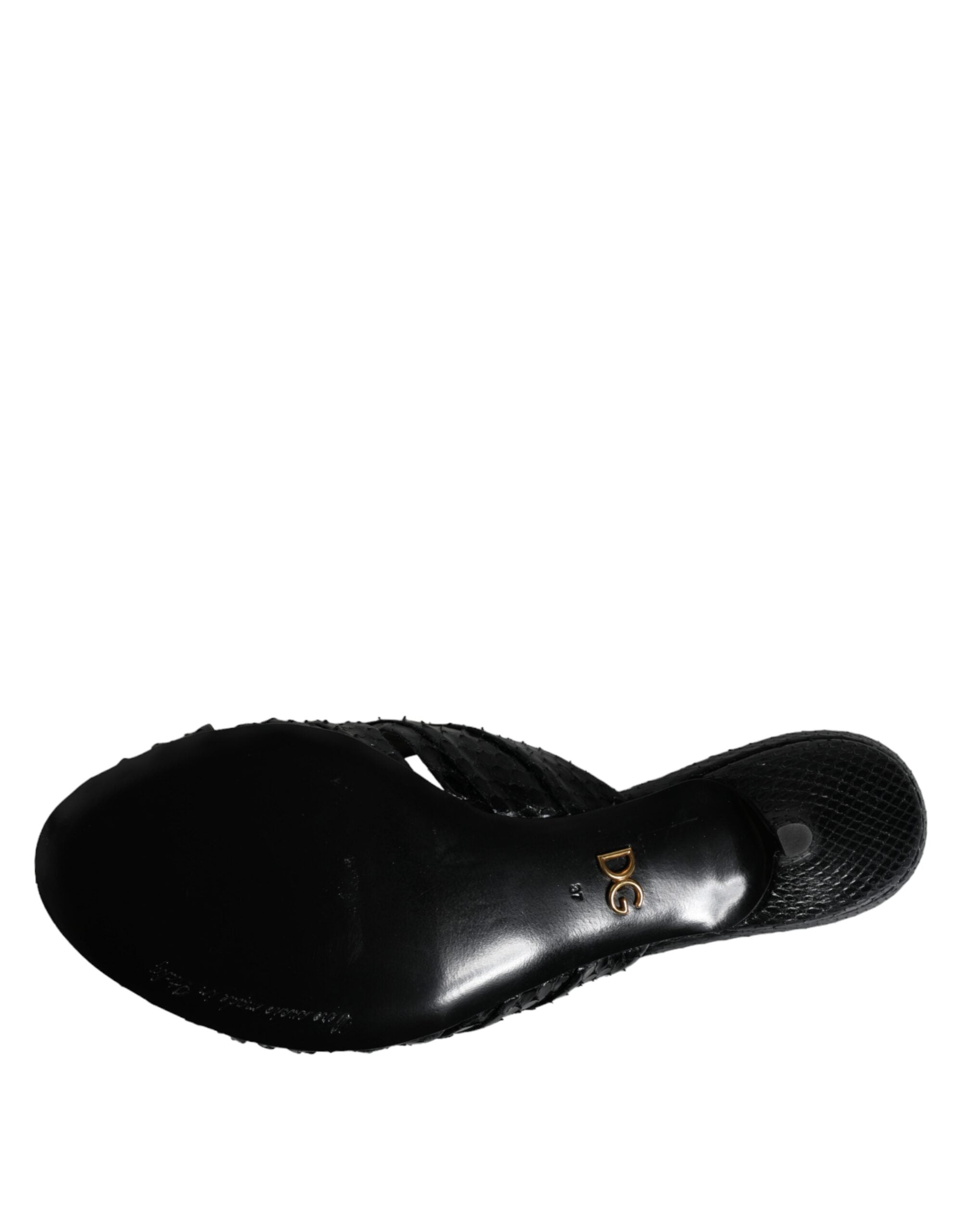 Dolce & Gabbana Black Leather Heels Slides Sandals Shoes -   -  Dolce & Gabbana. Dolce & Gabbana Black Leather Heels Slides Sandals Shoes -   -  Dolce & Gabbana.