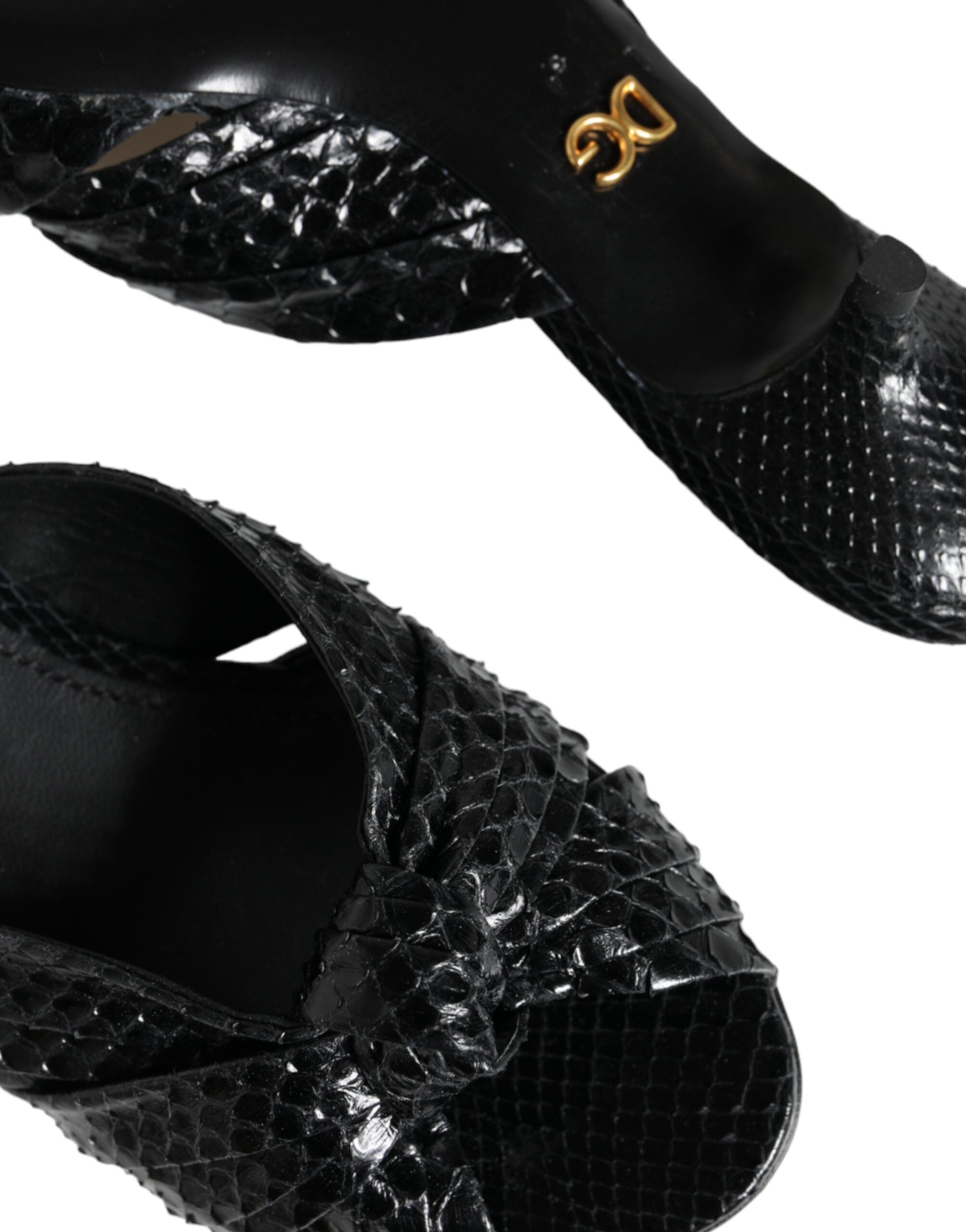 Dolce & Gabbana Black Leather Heels Slides Sandals Shoes -   -  Dolce & Gabbana. Dolce & Gabbana Black Leather Heels Slides Sandals Shoes -   -  Dolce & Gabbana.