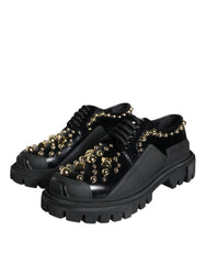 Dolce & Gabbana Black Leather Trekking Derby Embellished Shoes -   -  Dolce & Gabbana.