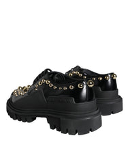Dolce & Gabbana Black Leather Trekking Derby Embellished Shoes -   -  Dolce & Gabbana.