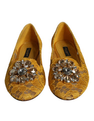 Dolce & Gabbana Mustard Lace Crystal Ballet Flats Loafer Shoes -   -  Dolce & Gabbana.