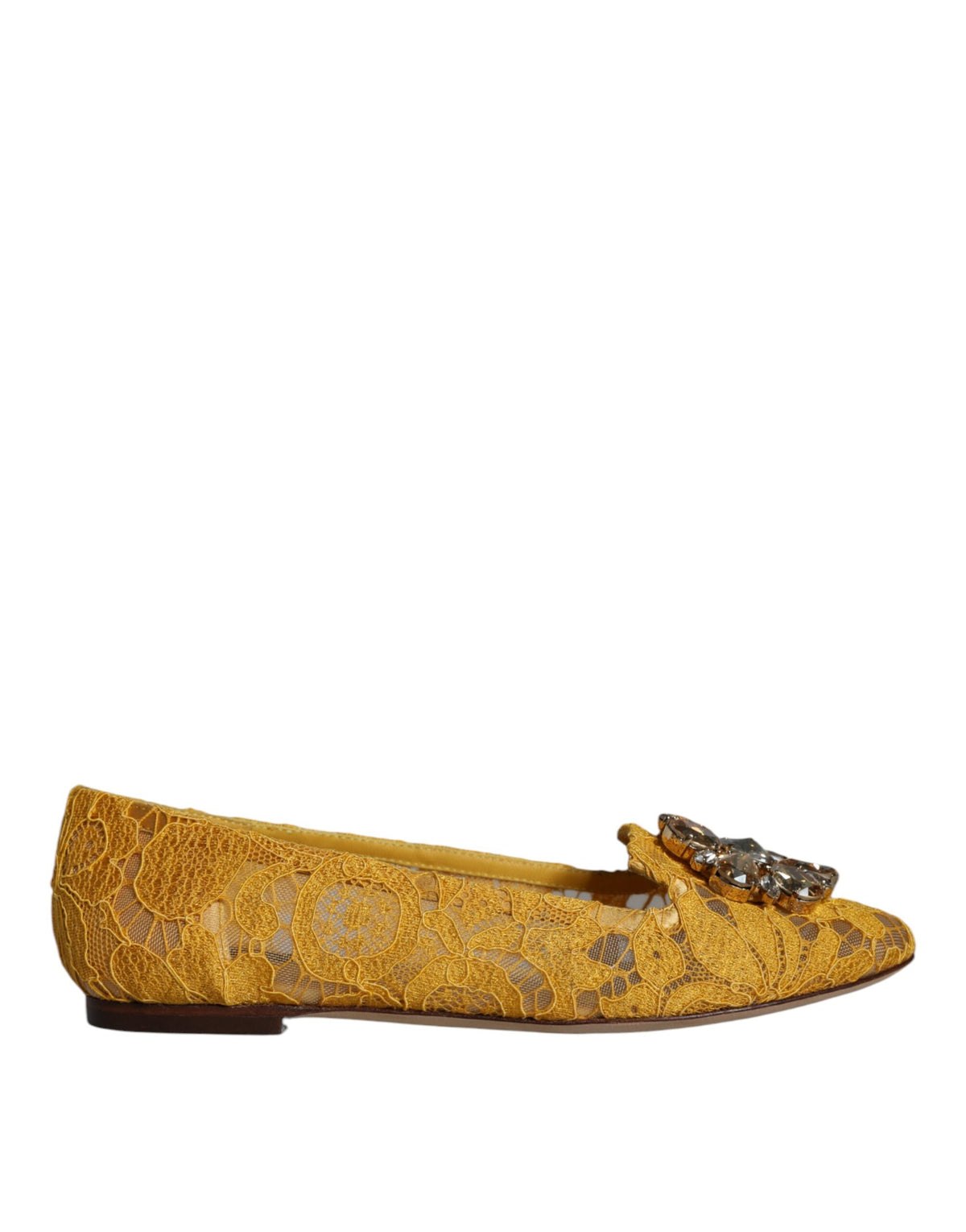 Dolce & Gabbana Mustard Lace Crystal Ballet Flats Loafer Shoes -   -  Dolce & Gabbana.