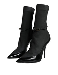 Dolce & Gabbana Black Leather Stilettos Booties Socks Shoes -   -  Dolce & Gabbana.