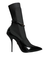 Dolce & Gabbana Black Leather Stilettos Booties Socks Shoes -   -  Dolce & Gabbana.