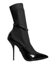 Dolce & Gabbana Black Leather Stilettos Booties Socks Shoes -   -  Dolce & Gabbana.