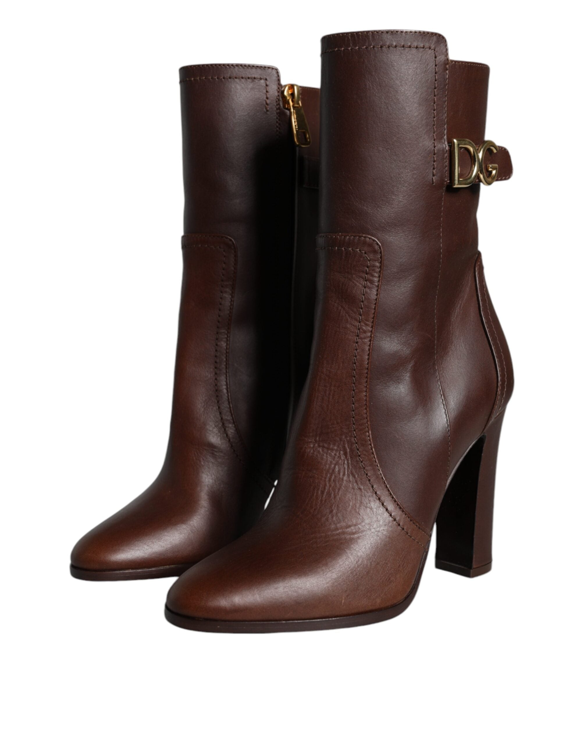 Dolce & Gabbana Brown Leather Heels Mid Calf Boots Shoes -   -  Dolce & Gabbana. Dolce & Gabbana Brown Leather Heels Mid Calf Boots Shoes -   -  Dolce & Gabbana.