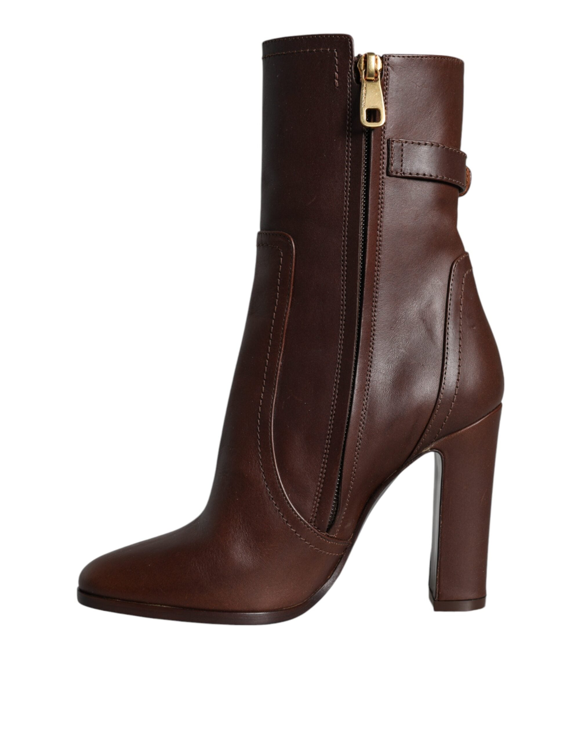 Dolce & Gabbana Brown Leather Heels Mid Calf Boots Shoes -   -  Dolce & Gabbana. Dolce & Gabbana Brown Leather Heels Mid Calf Boots Shoes -   -  Dolce & Gabbana.