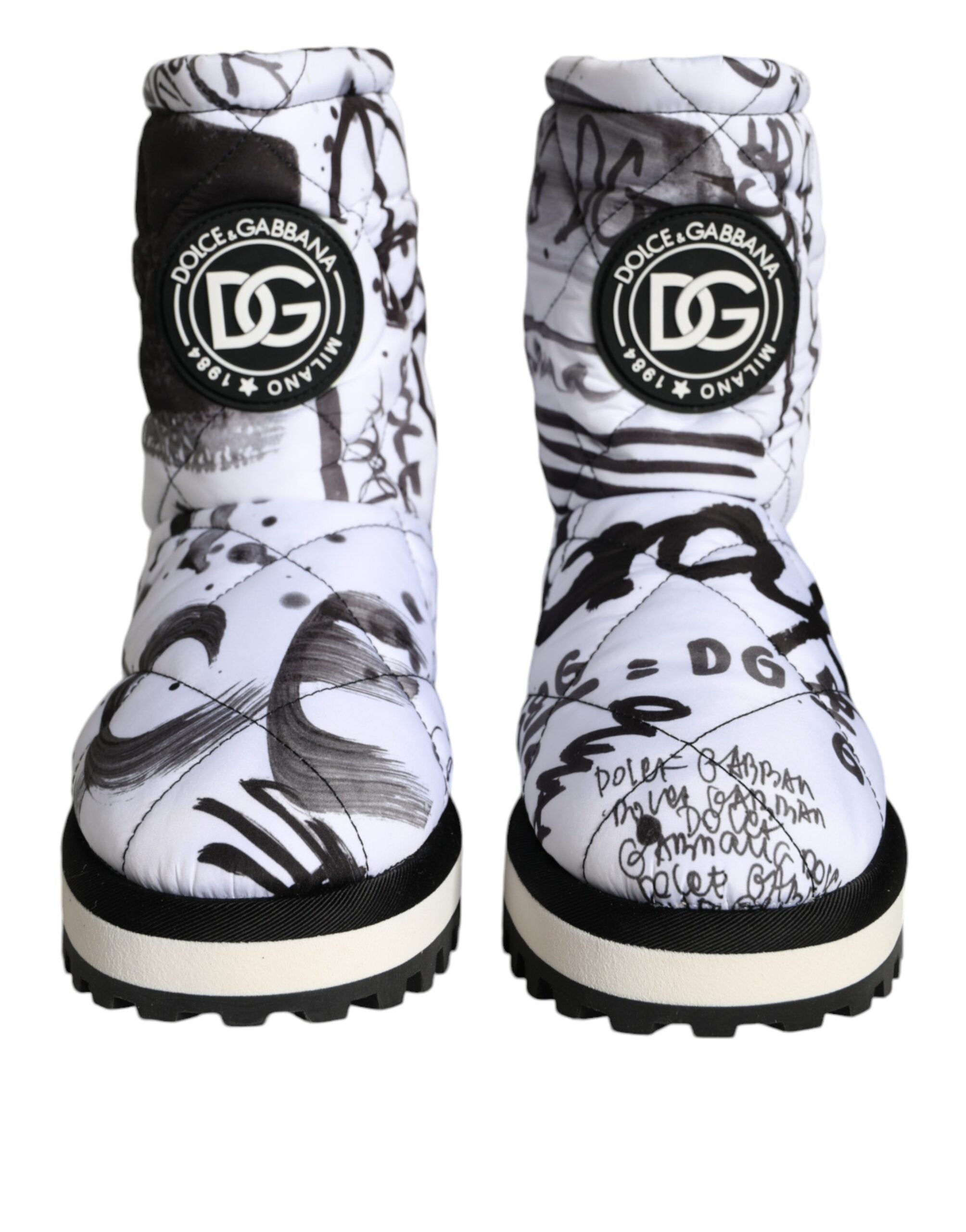 Dolce & Gabbana White Padded Logo Print Mid Calf Boots Shoes -   -  Dolce & Gabbana. Dolce & Gabbana White Padded Logo Print Mid Calf Boots Shoes -   -  Dolce & Gabbana.
