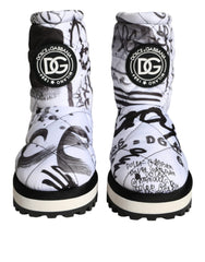Dolce & Gabbana White Padded Logo Print Mid Calf Boots Shoes -   -  Dolce & Gabbana.