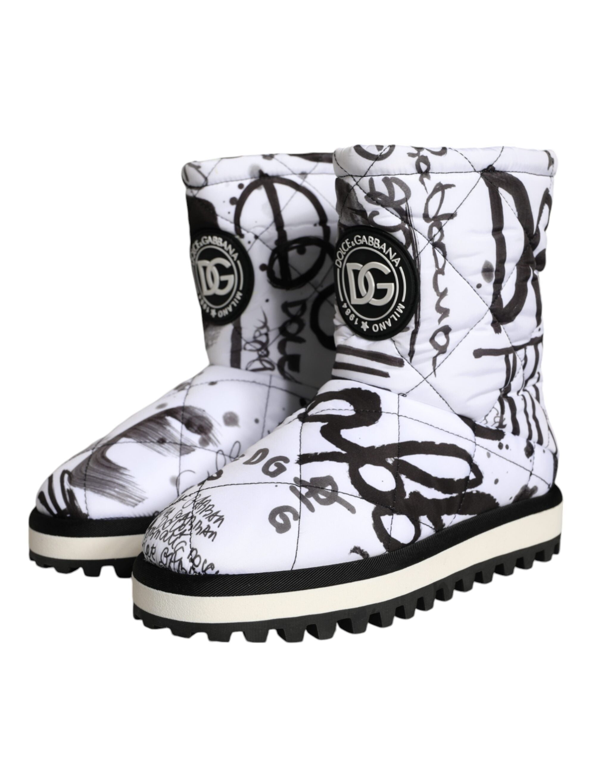 Dolce & Gabbana White Padded Logo Print Mid Calf Boots Shoes -   -  Dolce & Gabbana. Dolce & Gabbana White Padded Logo Print Mid Calf Boots Shoes -   -  Dolce & Gabbana.