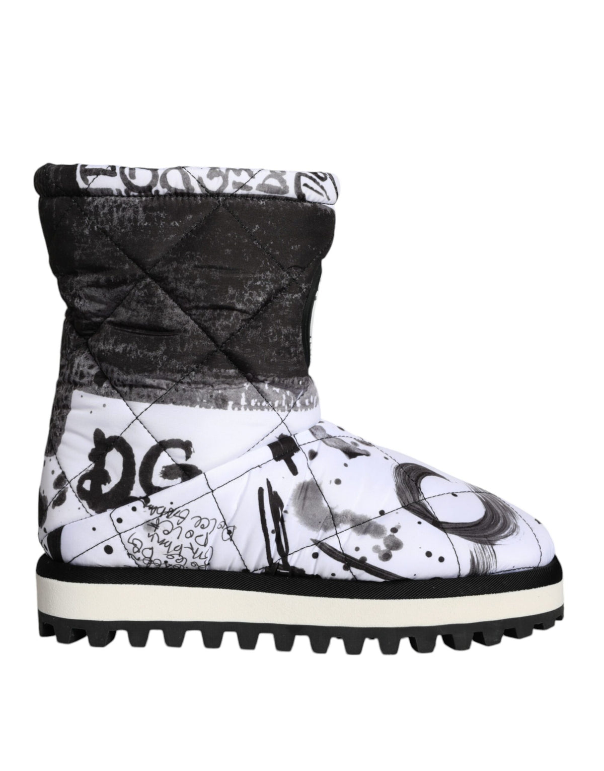 Dolce & Gabbana White Padded Logo Print Mid Calf Boots Shoes -   -  Dolce & Gabbana.