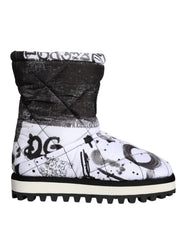 Dolce & Gabbana White Padded Logo Print Mid Calf Boots Shoes -   -  Dolce & Gabbana.